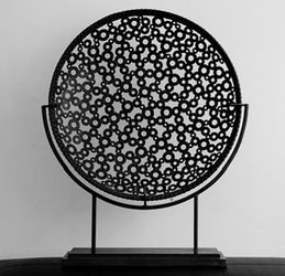 Beautiful Large abstract modern welded metal sculpture decorative medallion. It features an openwork, circular mesh disk welded from varying sizes of 