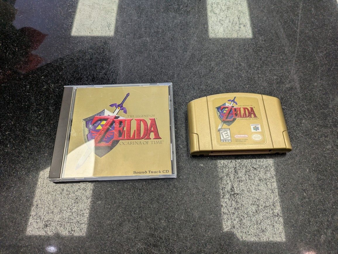 N64 Gold Zelda Ocarina Of Time Game With CD Soundtrack 