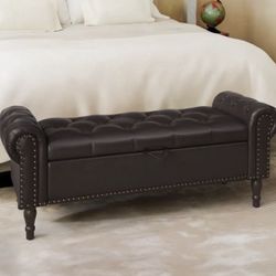 Ottoman Bench for End of Bed, Livingroom, Entryway, Dark Brown