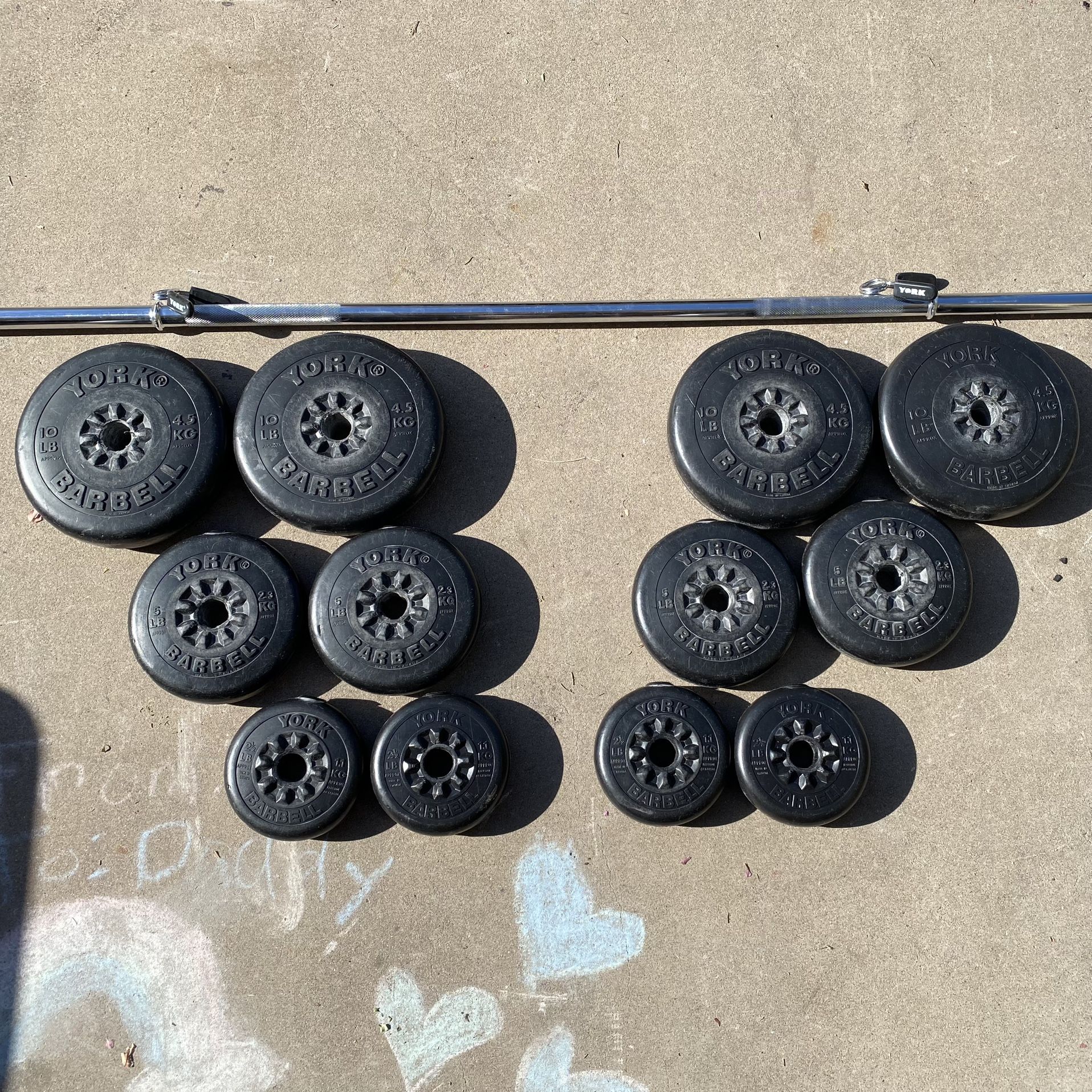 70 Lbs York Barbell Weight Set - Standard Vinyl Plates