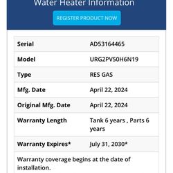 Bradford White 50 gallon natural gas  power vented