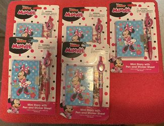 Lot Of 5 Disney Junior Mini Diary With Pen And Sticker Sheet- Minnie Mouse