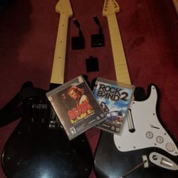 Ps3 Rock Band Guitar, Dongles, And Games
