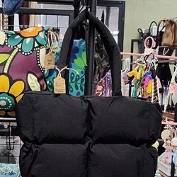 Black Puffer Hand Bag NEW
