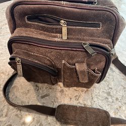 CLAIRE CHASE JUMBO MEN’s BROWN SUEDE SHOULDER BAG