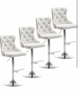 Velvet Bar Stools Set of 4, Swivel Counter Height Bar Stools with Nailheads Trim, Adjustable Barstools for Kitchen Island, Pub, Club (Beige)