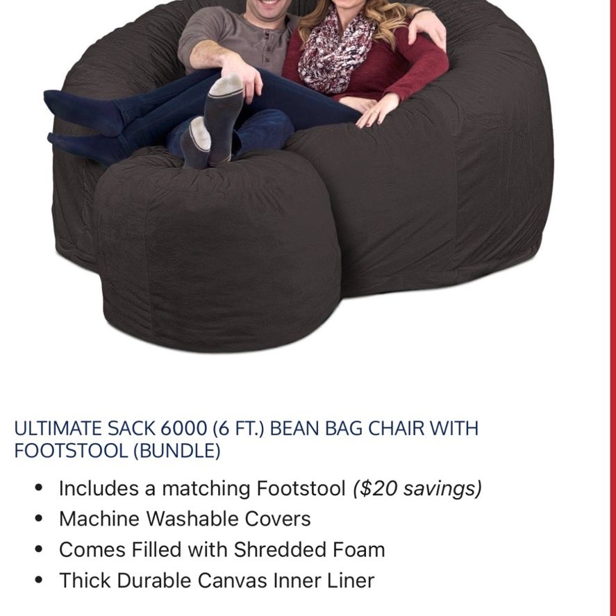 6 Foot Bean bag With Footstool 