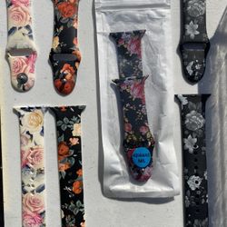 Set Of 4  Floral Print Silicone Wristband Strap for Apple Watch 42/44/45mm