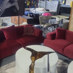 NEW 2 PIECE SET SOFA LOVESEAT RED VELVET