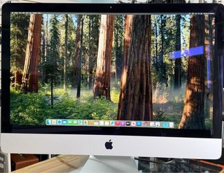 Apple iMac Computer A1419 27” screen, Intel core i7, Ram 16gb, Drive 250gb, Sequoia OS. It has a cracked