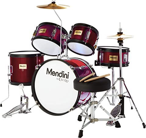 Mendini by Cecilio 16 inch 5-Piece Complete Kids Drum Set (Wine Red)