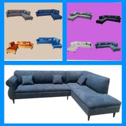 BRAND NEW 9x7ft And 7X9FT SECTIONAL CHAISE SOFA  ANNAPOLIS Steel BLUE FABRIC 
