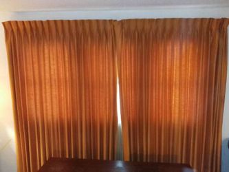 MCM Burnt Orange Curtains and Sheer Peach Curtains with Brackets
