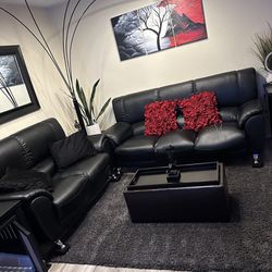 Black Faux Leather Couches For Sale 