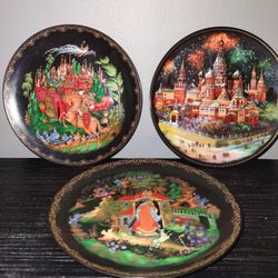 3 Vintage 1988 Russian Gold Inlaid Plates