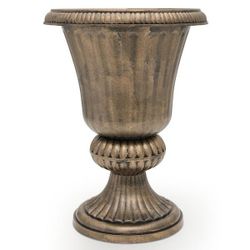 Bronze Plastic Outdoor Round Floor Planter Garden Porch Roman-Style Decorative Flower Pot (14.5 in. W x 20 in. H)