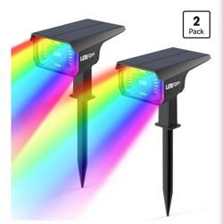 2pack Solar Halloween Lights Decorations, 40 LED RGB, Color Changing, Solar & USB Powered, IP65 Waterproof, 14 Colors Auto Cycle, Landscape Spotlights