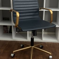 Modern Mid-Century Style Executive Office Chair – Navy & Gold
