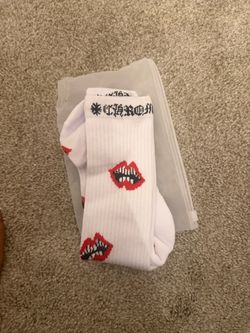 Chrome Hearts Crew Socks White Lips Print