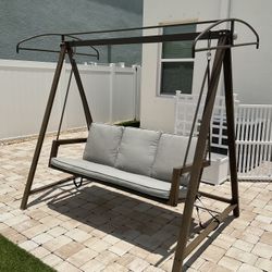 Better Homes & Gardens Willow Springs Canopy Steel Porch Swing - Brown and Tan