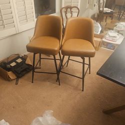 Two Leather Tan Bar Stool Counter Stools