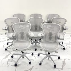 LIKE NEW HERMAN MILLER REMASTERED AERON CHAIRS SIZE B MINERAL COLOR FULLY LOADED WITH POSTURE FIT SL!