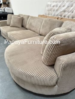 New! 125”L Ultra wide seat cushions Plush Sectional, Modern Sectional, Contemporary Sectional, Camel Sectional, Sofa, Couch, Round Shape Sectional Cha