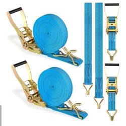 2Pack Heavy Duty Ratchet Straps 2in 33ft Tie Down Straps with Double J Hook D