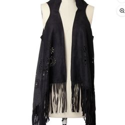 Black Suede Fringe Vest