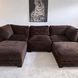 Brown 3-Seater Modular Sectional Sofa with 2 Ottomans