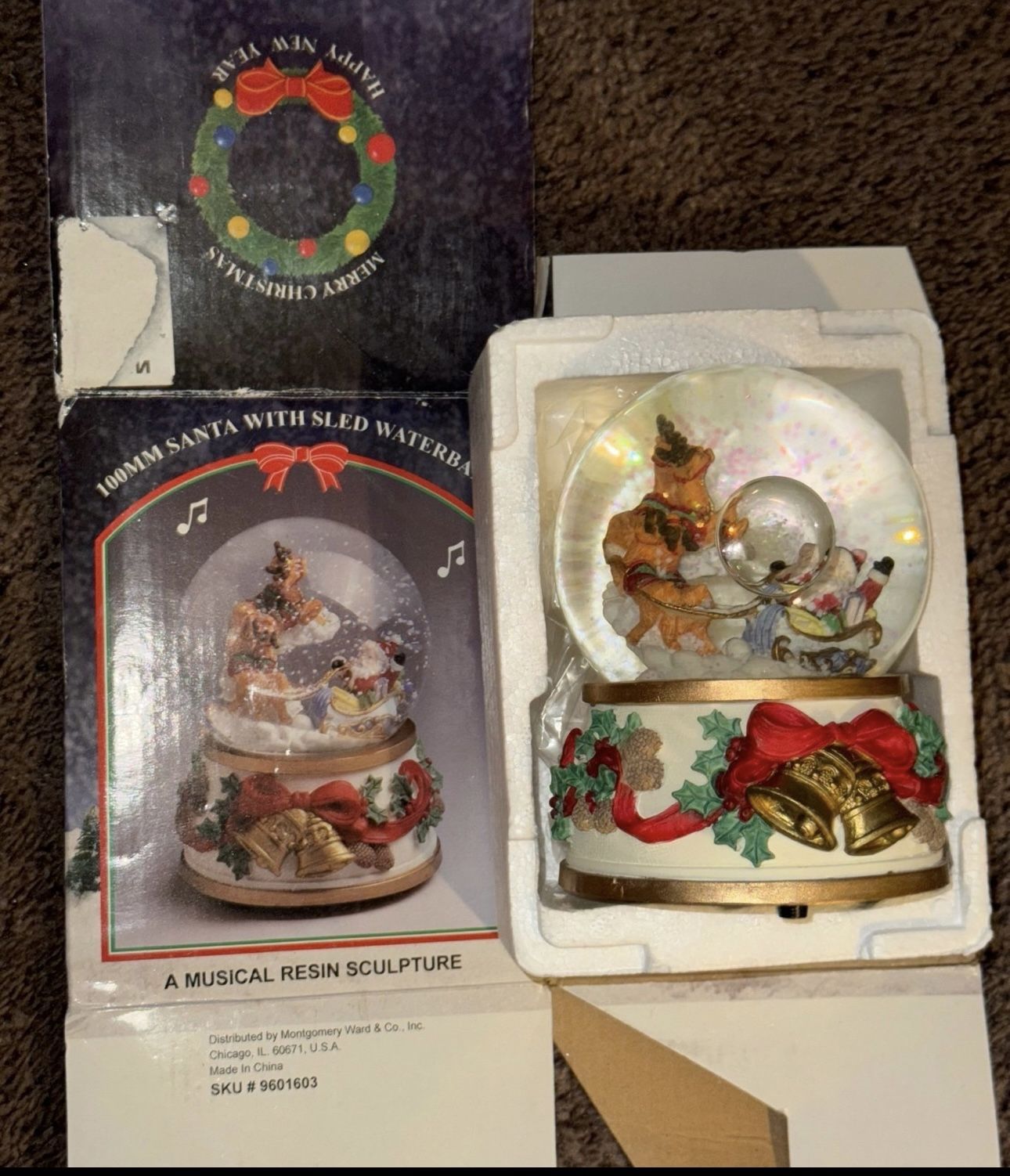 Vintage Santa with sled waterball from montgomery ward