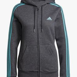 Adidas Women's Essentials Full-Zip Hoodie, Dark Grey Heather/Mint Ton, X-Large