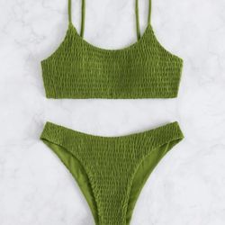 Smocked Low Rise Bikini Swimsuit NEW