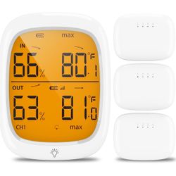 New Indoor Outdoor Thermometer Wireless, Digital Display Thermometer Humidity Monitor with 330ft Range 3 Channels Sensor and LCD Backlight for Home Ro