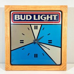 Vintage 1987 Bud Light Wall Clock w/ Pebbled Glass 17" Everbrite Sign