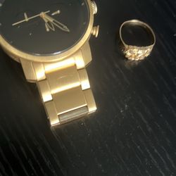 MVMT Gold Stainless Steel Watch & 10ct Gold Ring