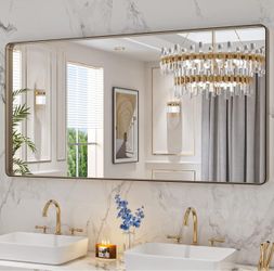 New 60”x28” Rounded Rectangle Brushed Bronze Metal Frame Vanity Mirror