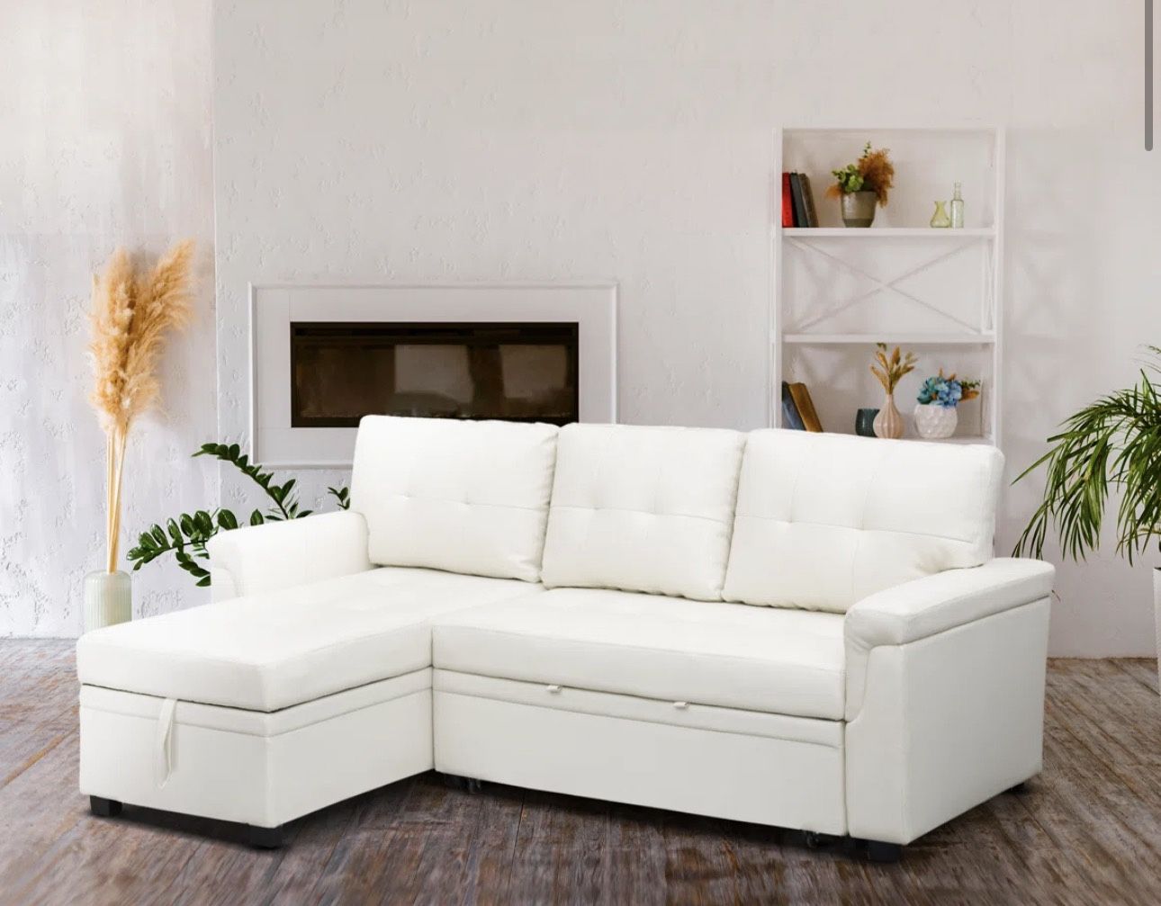 Reversible L-Shaped Sectional Leather Sleeper Sofa Bed with Storage Chaise - Pull Out Couch for Living Room, Elegant Convertible Sofa Offering Comfort