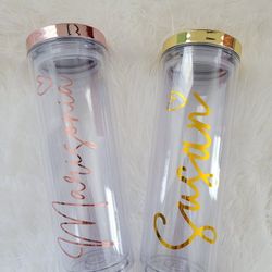 Clear Acrylic Skinny Tumbler | Rose Gold Lid Tumbler / Personalized Name Tumbler / Gold Tumbler Custom