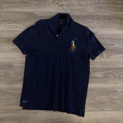Polo Ralph Lauren Custom Slim Fit Navy Mesh Polo Shirt with Big Pony Logo.