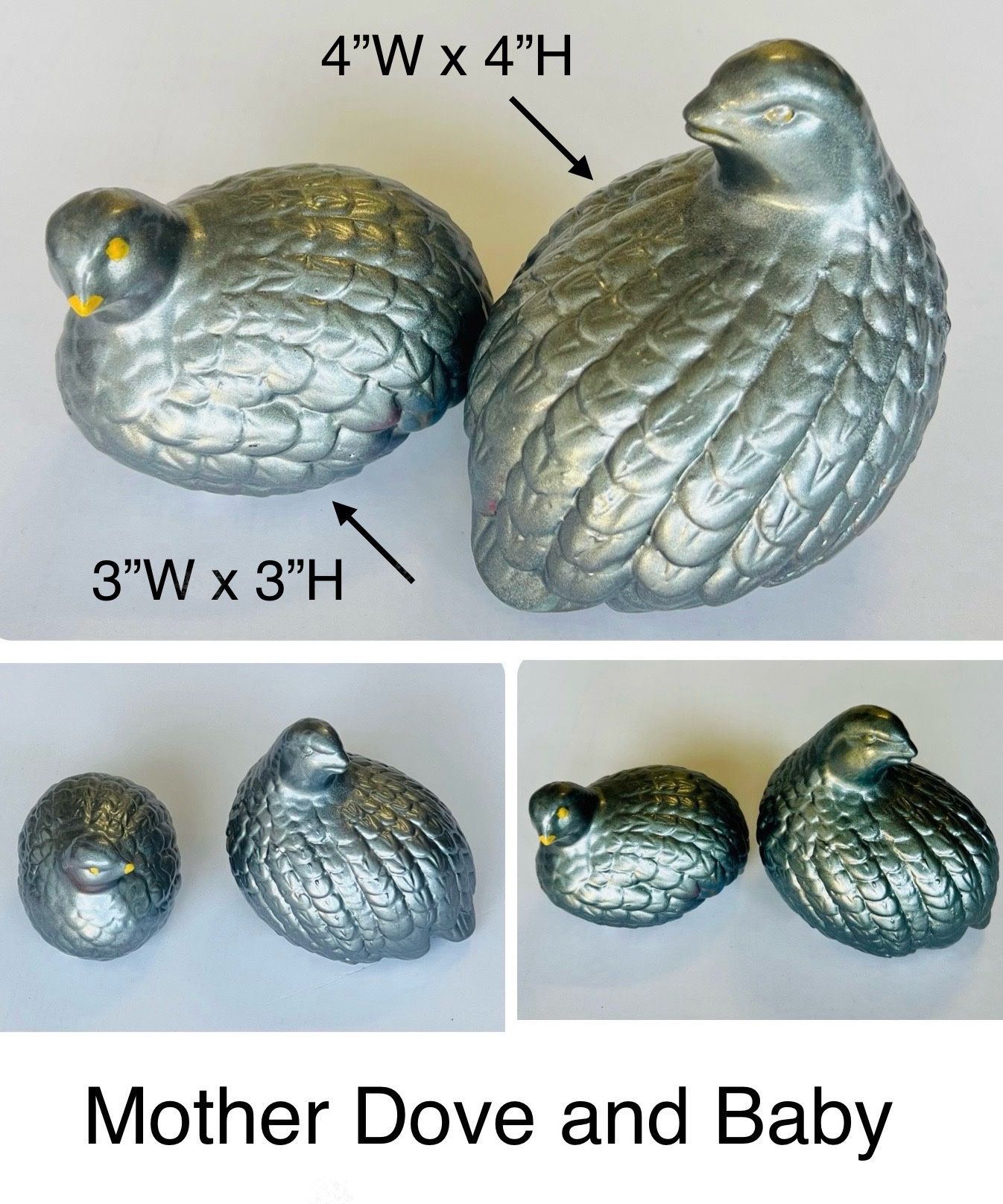 2 Gray Dove Birds And 2 Gray Vase With Yellow Flowers