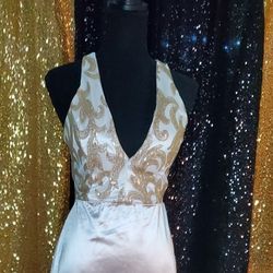 Elegant Formal Long White Gold Dress