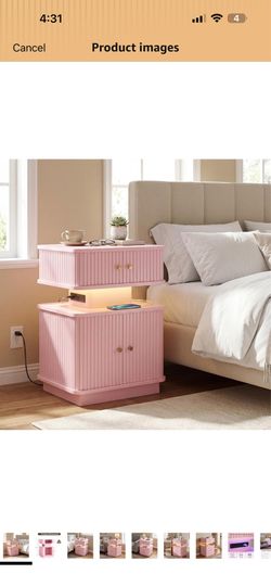 Pink LED nightstand with charging station