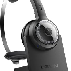 Wireless Headset with Mic for Work, Wireless Headphones with Mic (AI Noise Cancellation) & Charging Base