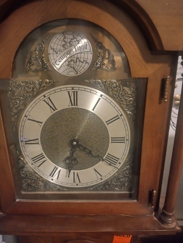 Vintage Grandfather Clock With Weights And Chimes