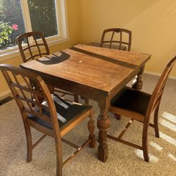 Antique Expandable Oak Table, 4 Chairs & Chest