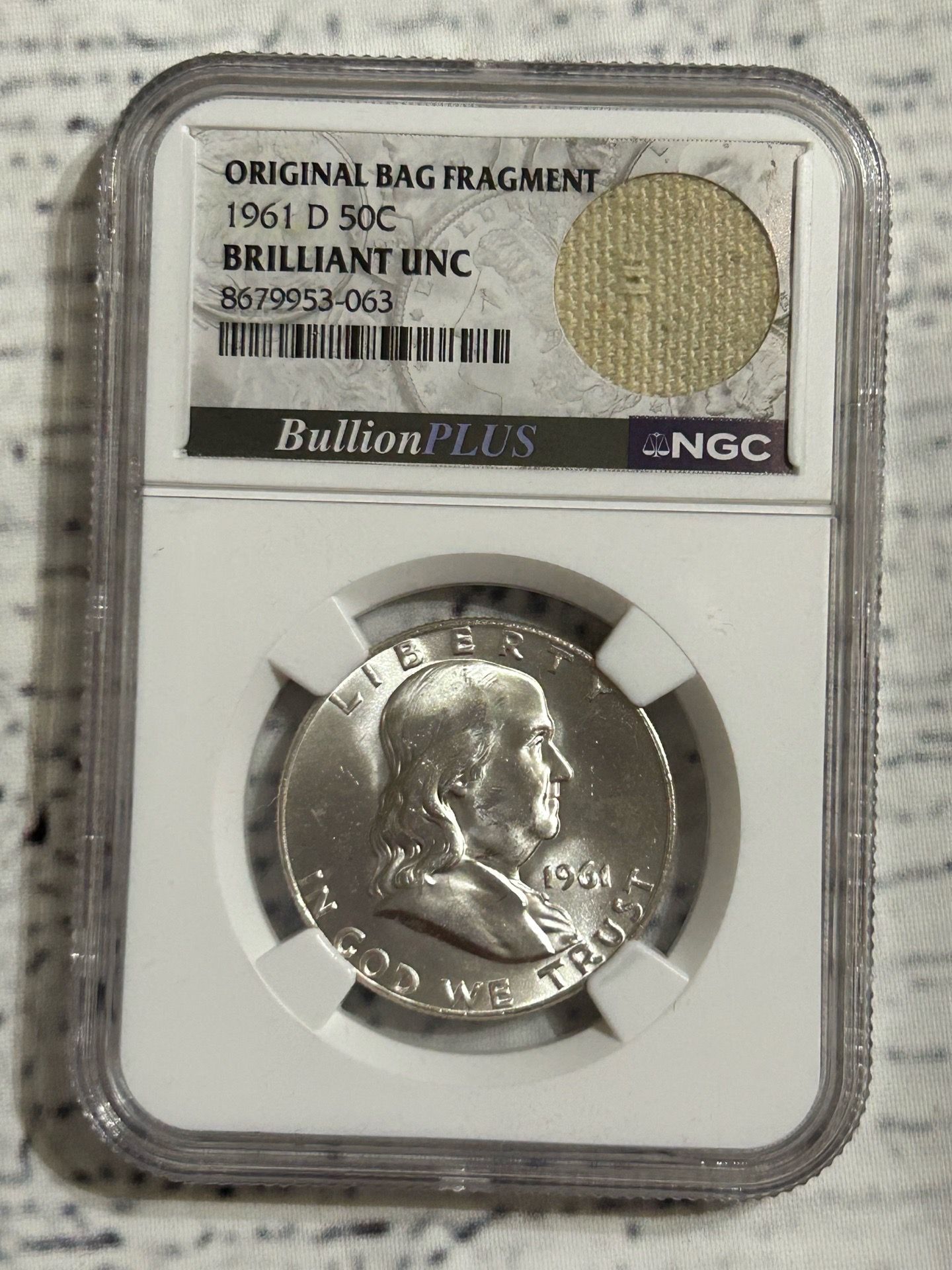 1961 D Franklin Half Dollar NGC Brilliant UNC Original Bag Fragment Silver
