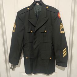 Mens Military Uniform Army Jacket Coat Green 4OS w Stripes Gold Eagle Buttons