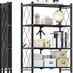 4-Tier Heavy Duty Foldable Metal Rack Storage Shelving Unit with Wheels Moving Easily Organizer Shelves Great for Garage Kitchen, Black