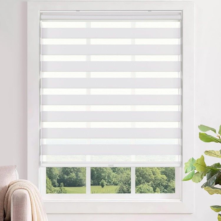 LazBlinds No-Drill Zebra Blinds – 48x72" White Light Filtering Shades (E47)